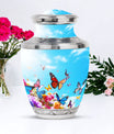 Blue Butterflies Urn symbolizing peace and tranquility, ideal for ashes of an adult female and perfect as a funeral urn for mom