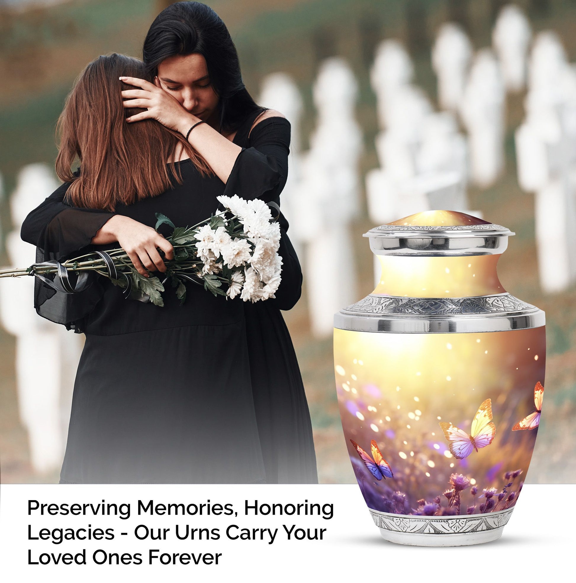 Elegant Butterflies Fly Morning Urn, ideal funeral urns for adult male human ashes, a significant memorial token