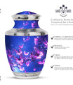 Blue butterfly urn in pink, large cremation burial urn for adult ashes, ideal for remembering loved ones