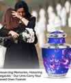 Blue butterfly urn in pink, large cremation burial urn for adult ashes, ideal for remembering loved ones