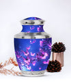 Blue butterfly urn in pink, large cremation burial urn for adult ashes, ideal for remembering loved ones