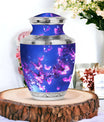 Blue butterfly urn in pink, large cremation burial urn for adult ashes, ideal for remembering loved ones