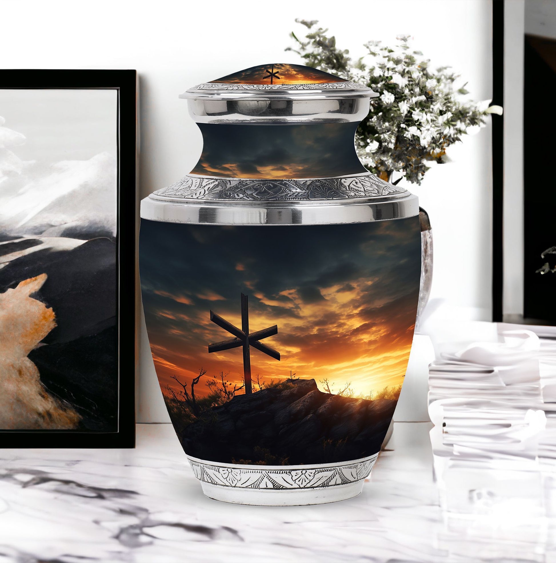 Personalizable Classic Jesus on the cross Memorial Urn