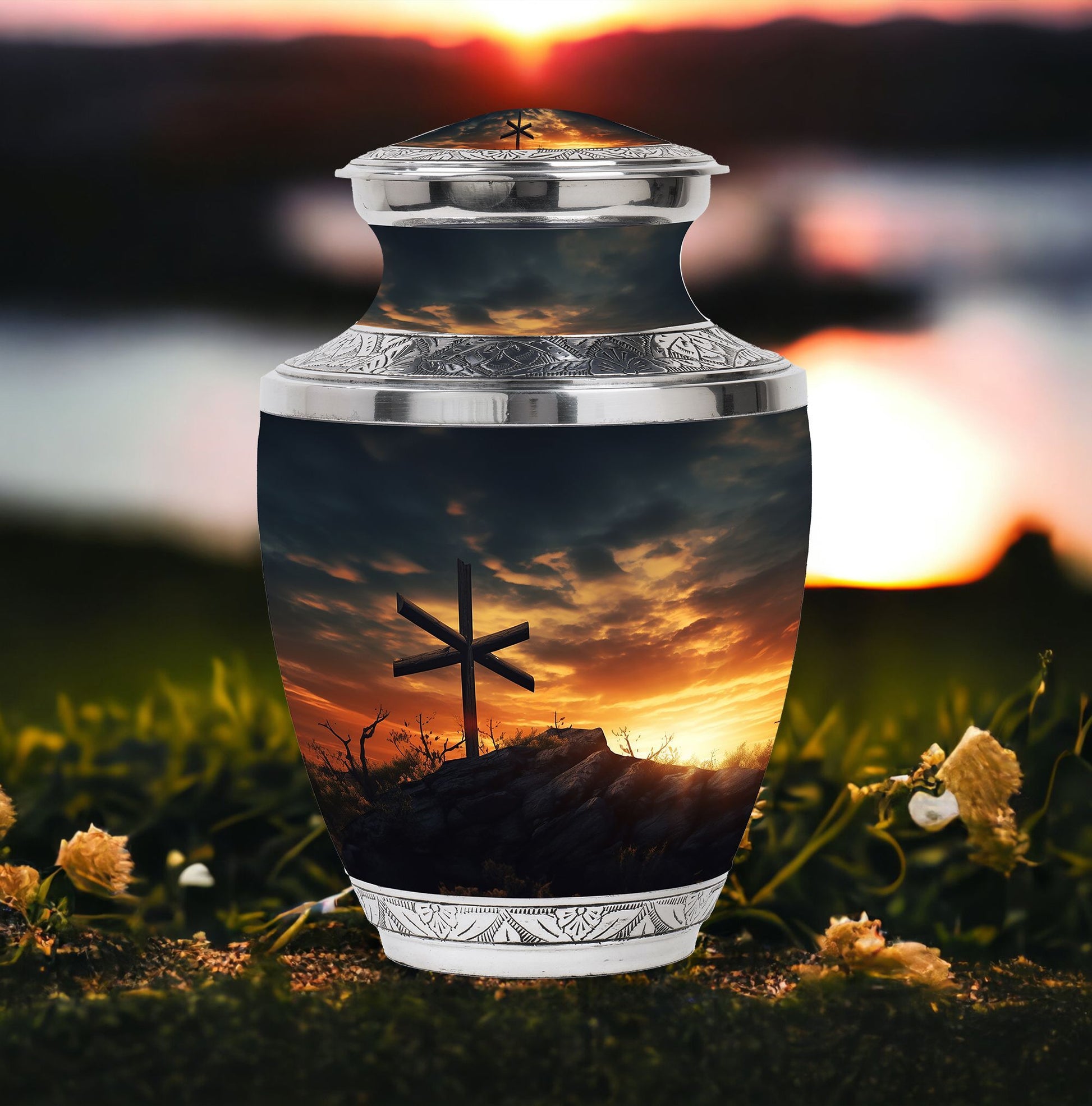 Personalizable Classic Jesus on the cross Memorial Urn