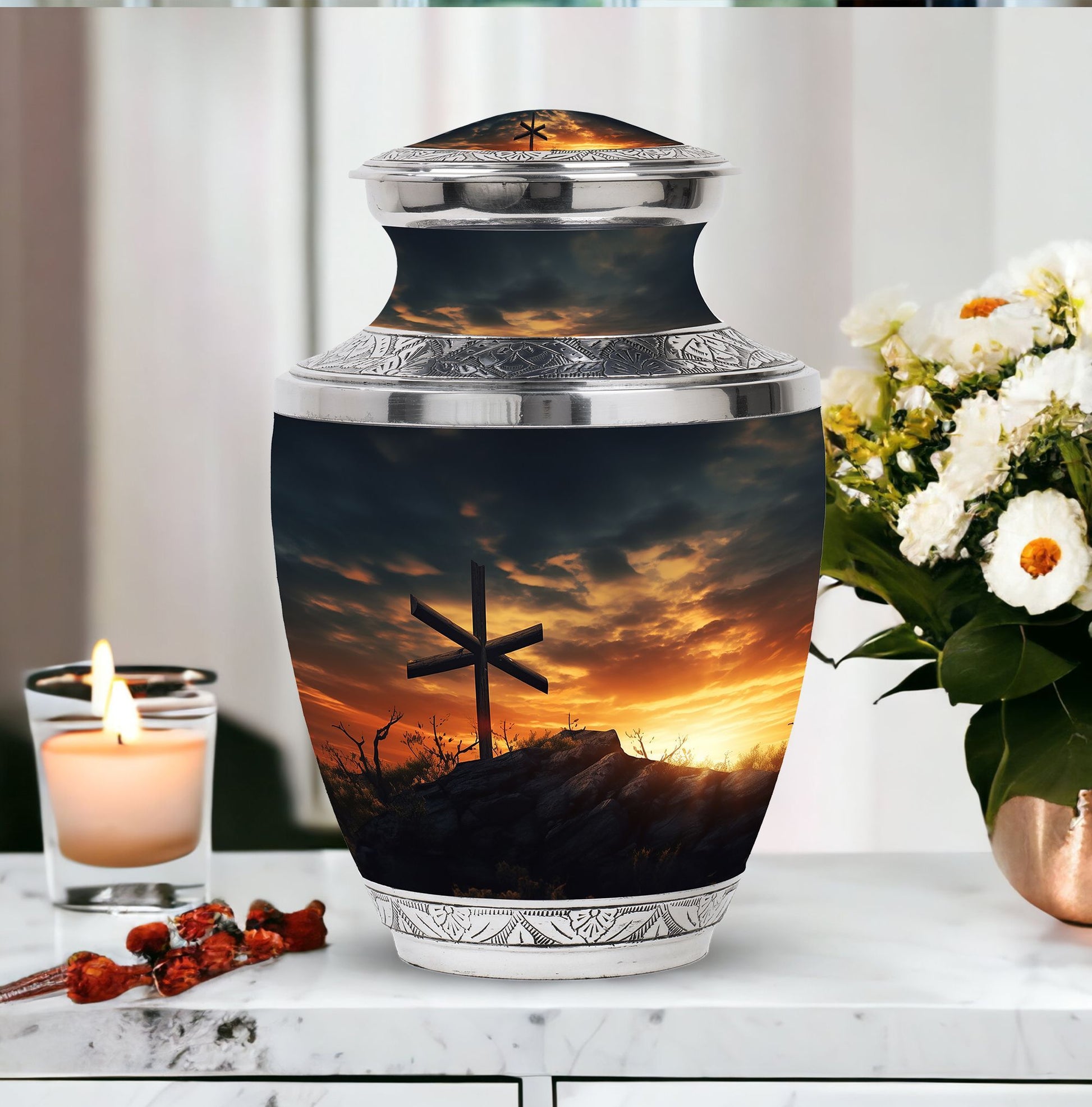 Personalizable Classic Jesus on the cross Memorial Urn