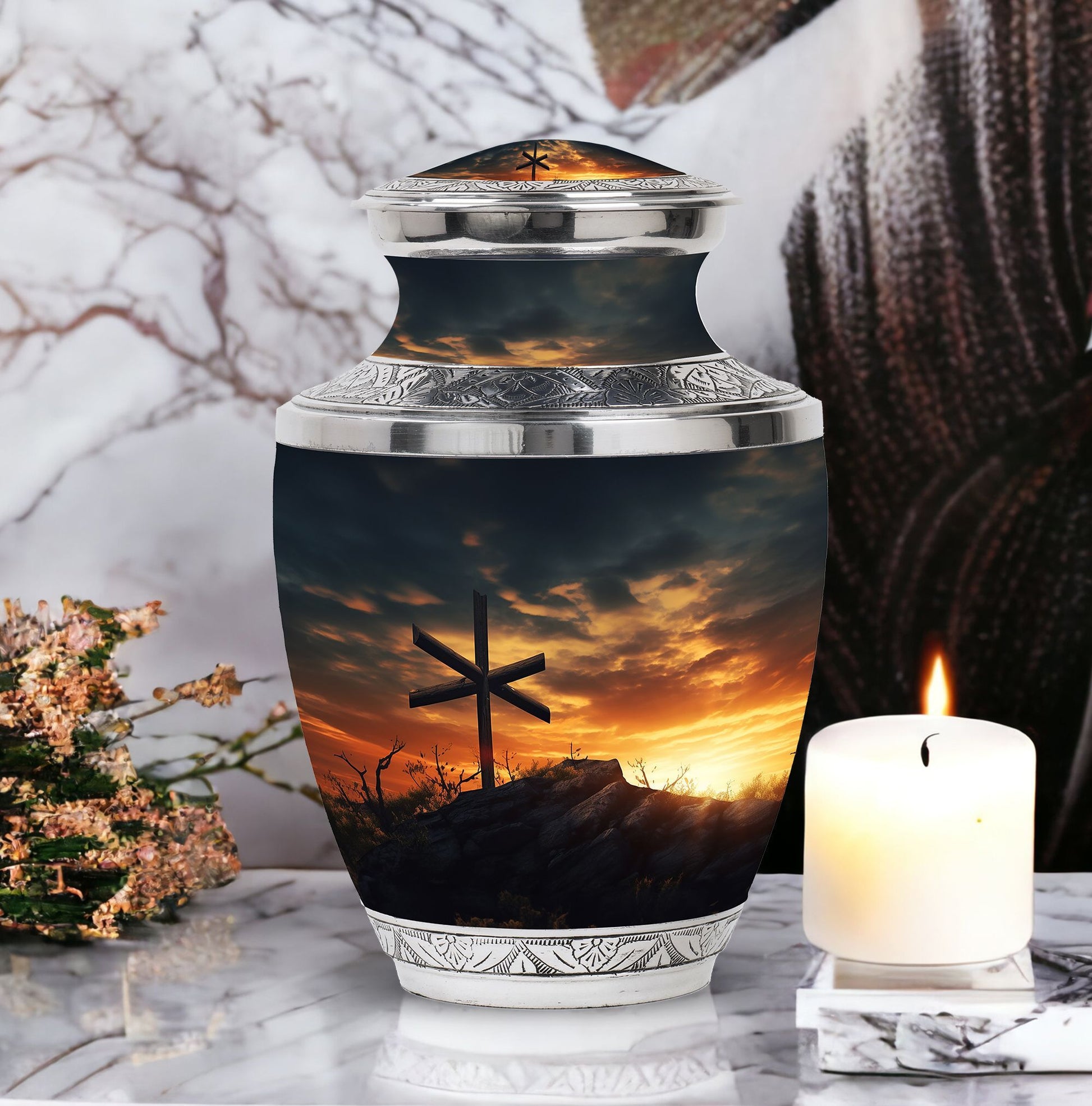 Personalizable Classic Jesus on the cross Memorial Urn