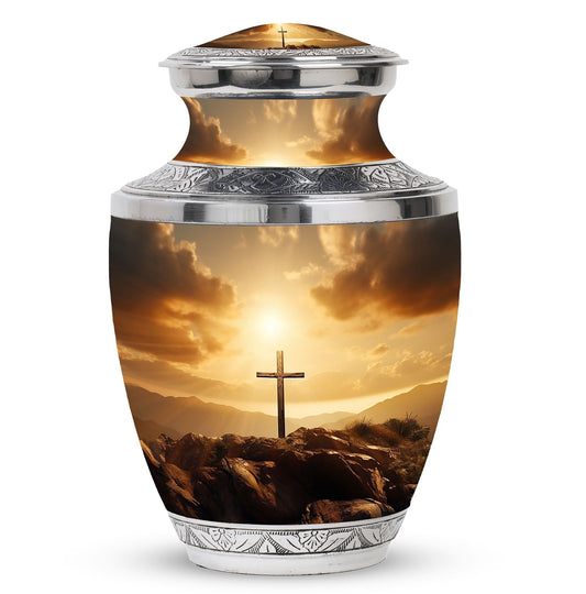 Christ Cross Urns for Ashes in aluminium.