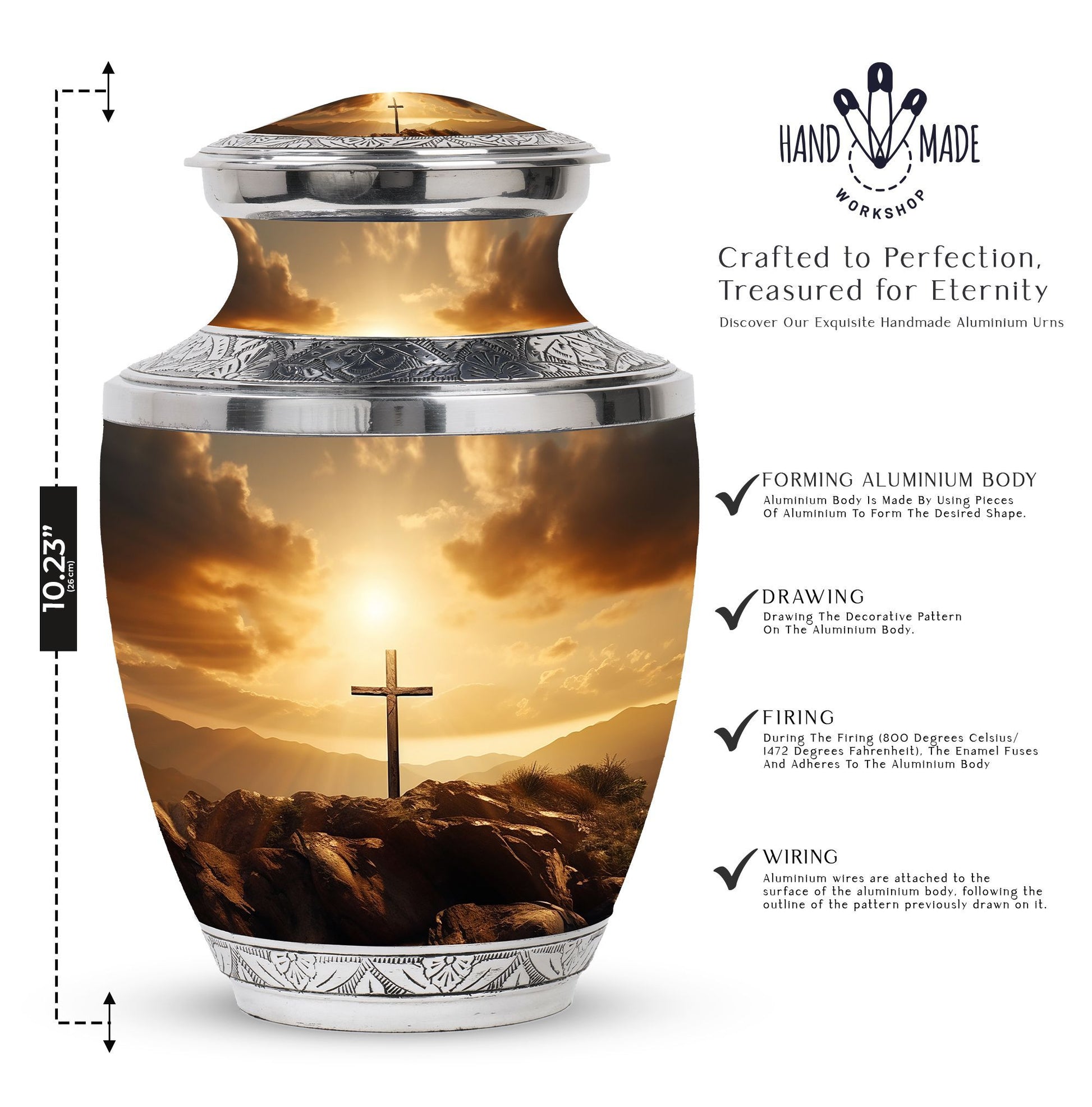 Christ Cross Urns for Ashes in aluminium.