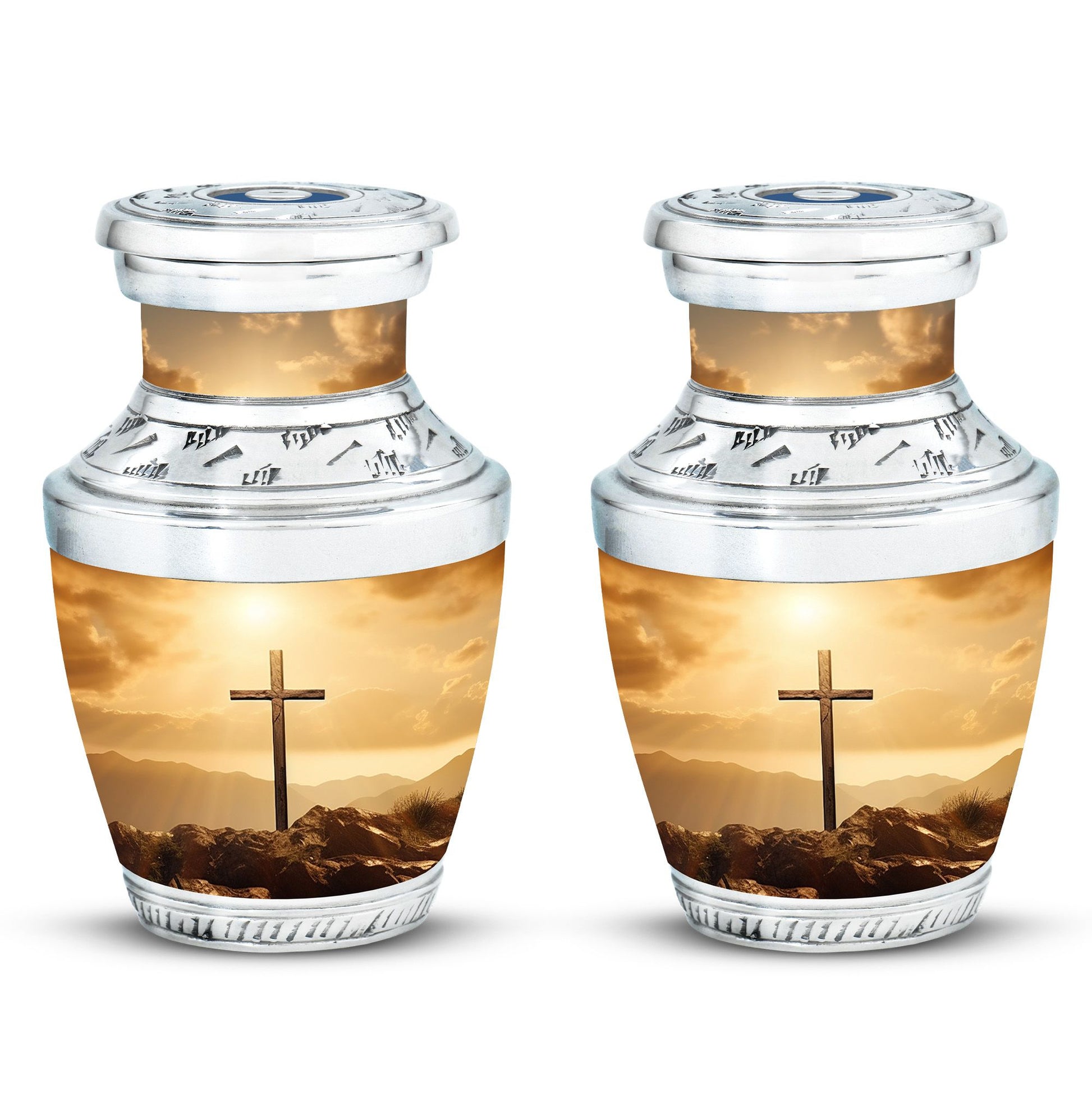 Christ Cross Urns for Ashes in aluminium.