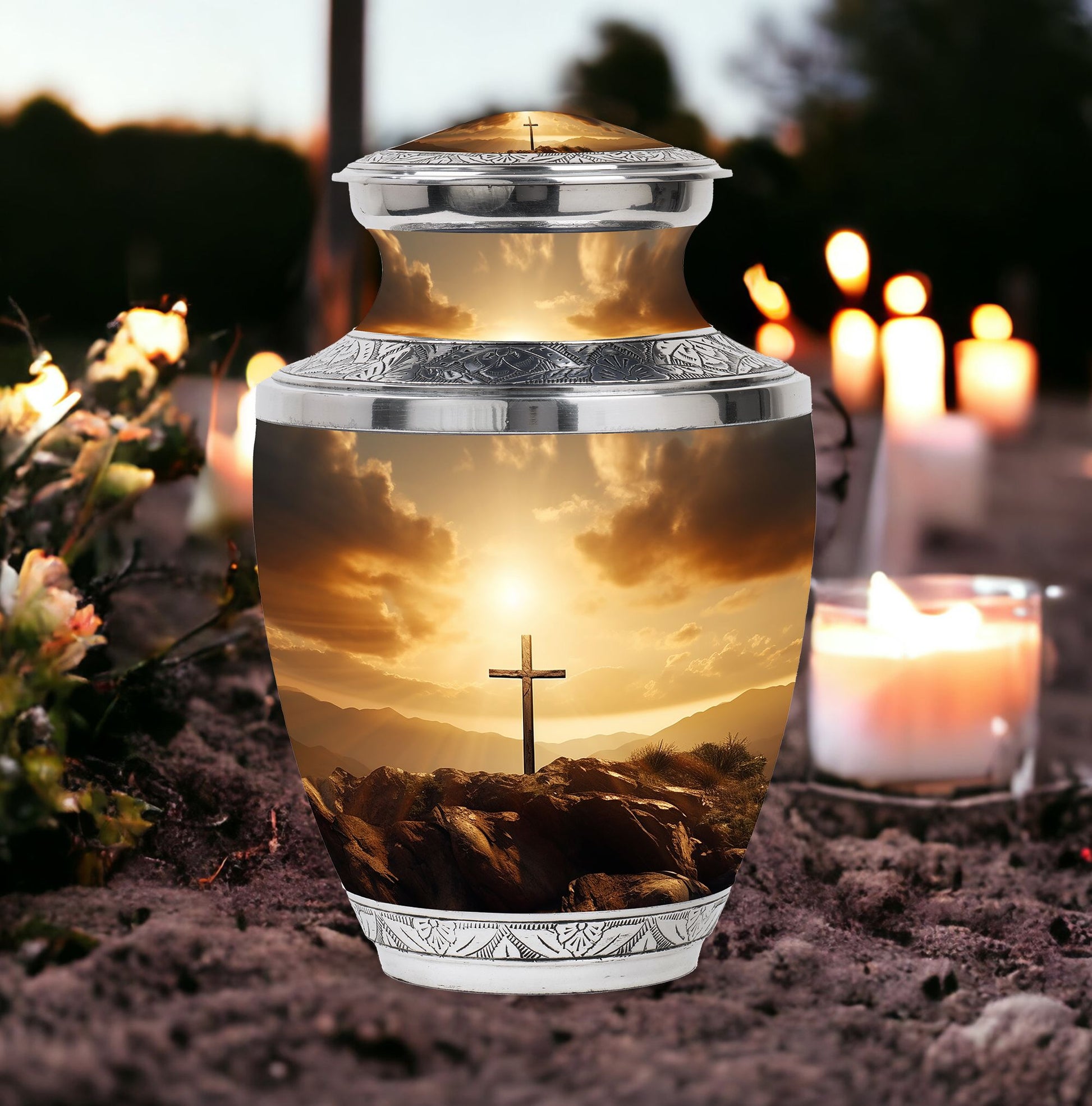 Christ Cross Urns for Ashes in aluminium.