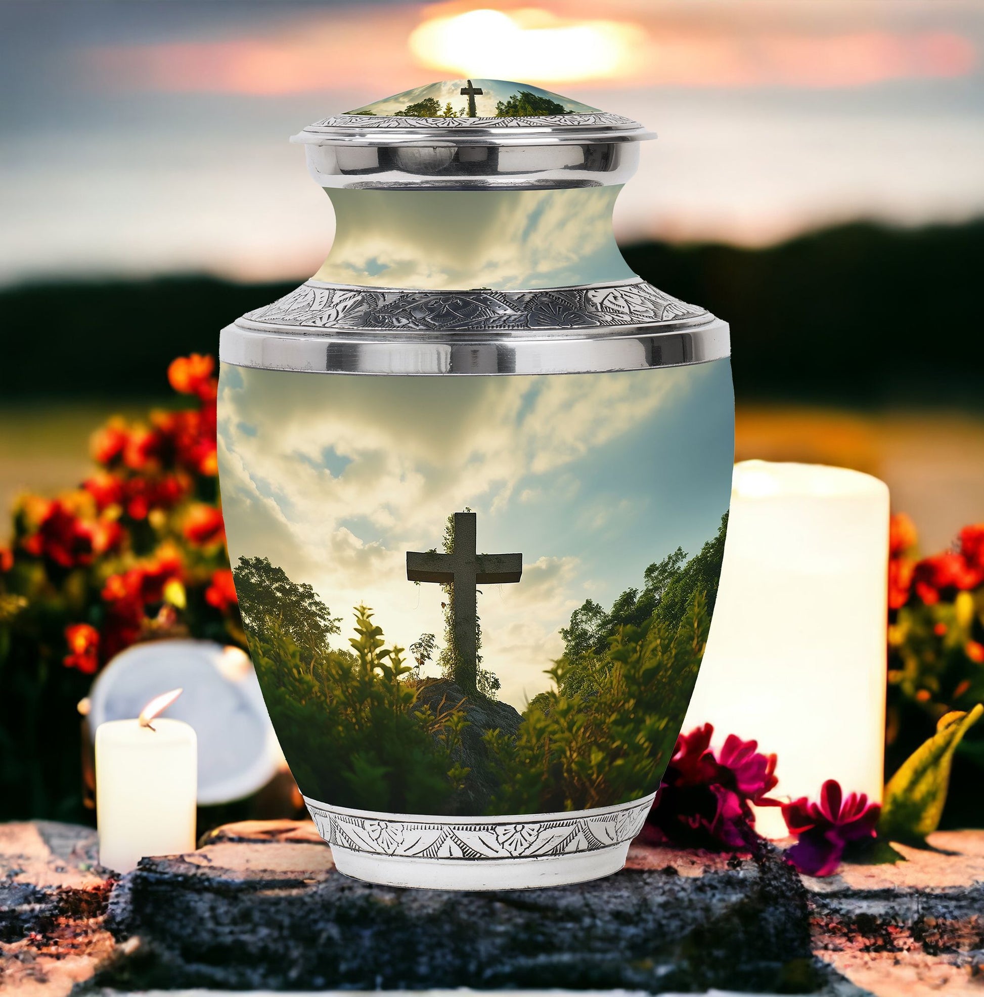 Urn for Cremation, Jesus Christ Cross shaped memorial urn.