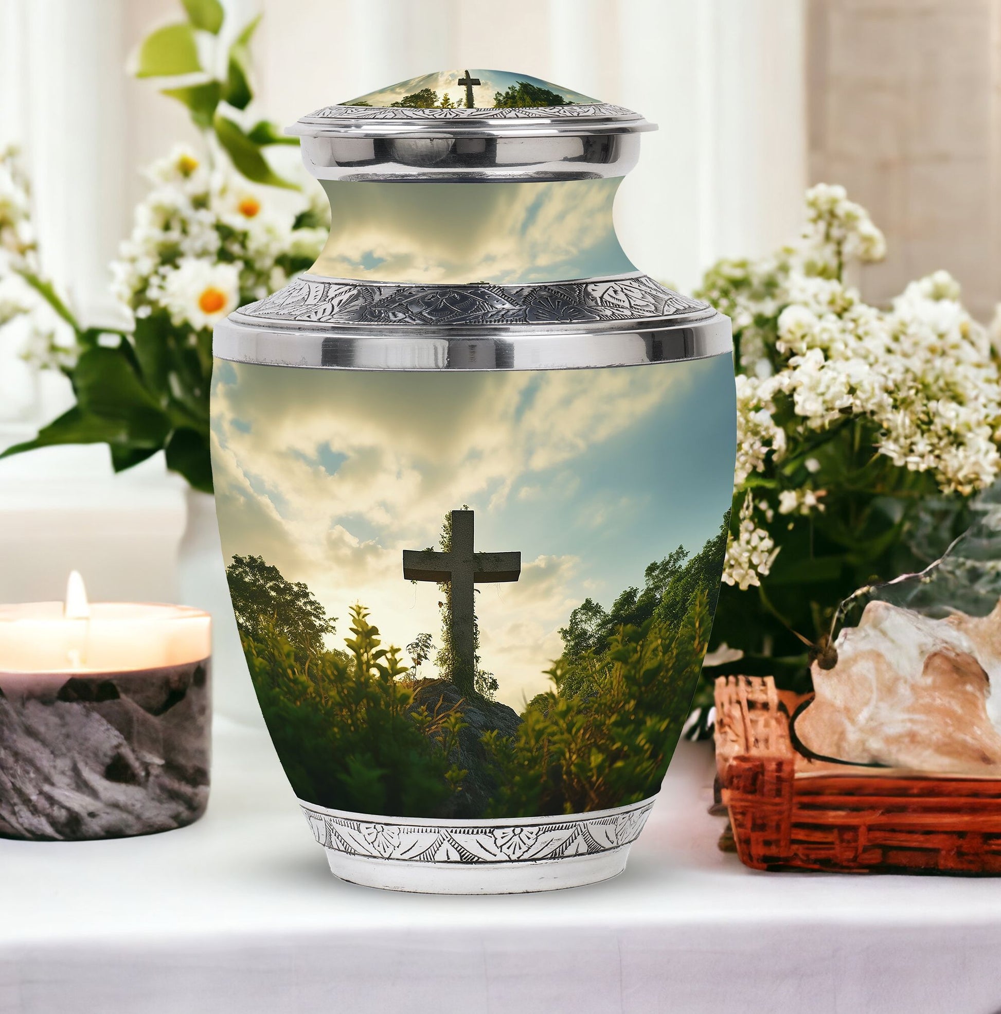 Urn for Cremation, Jesus Christ Cross shaped memorial urn.