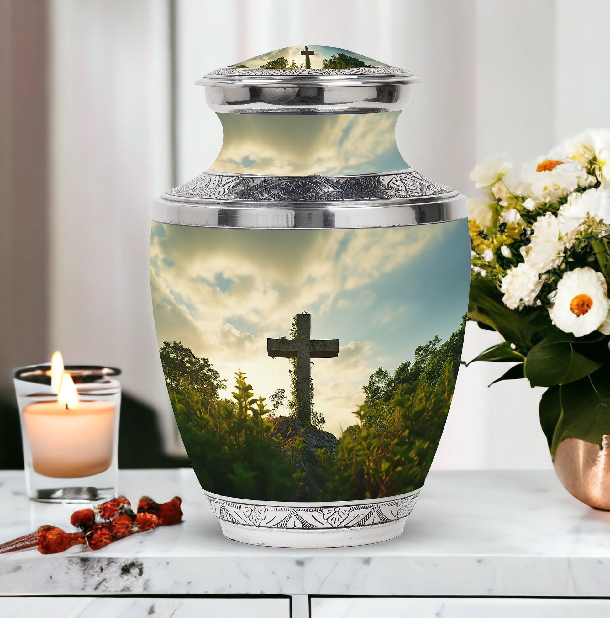 Urn for Cremation, Jesus Christ Cross shaped memorial urn.