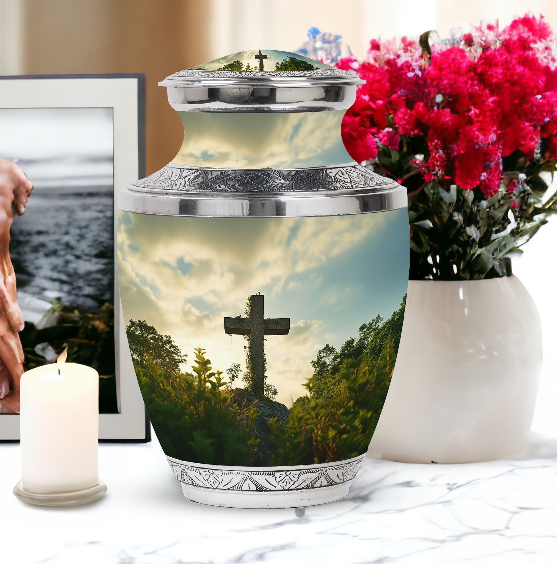 Urn for Cremation, Jesus Christ Cross shaped memorial urn.