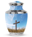 Classic 3-inch Jesus Christ Cross cremation urn.