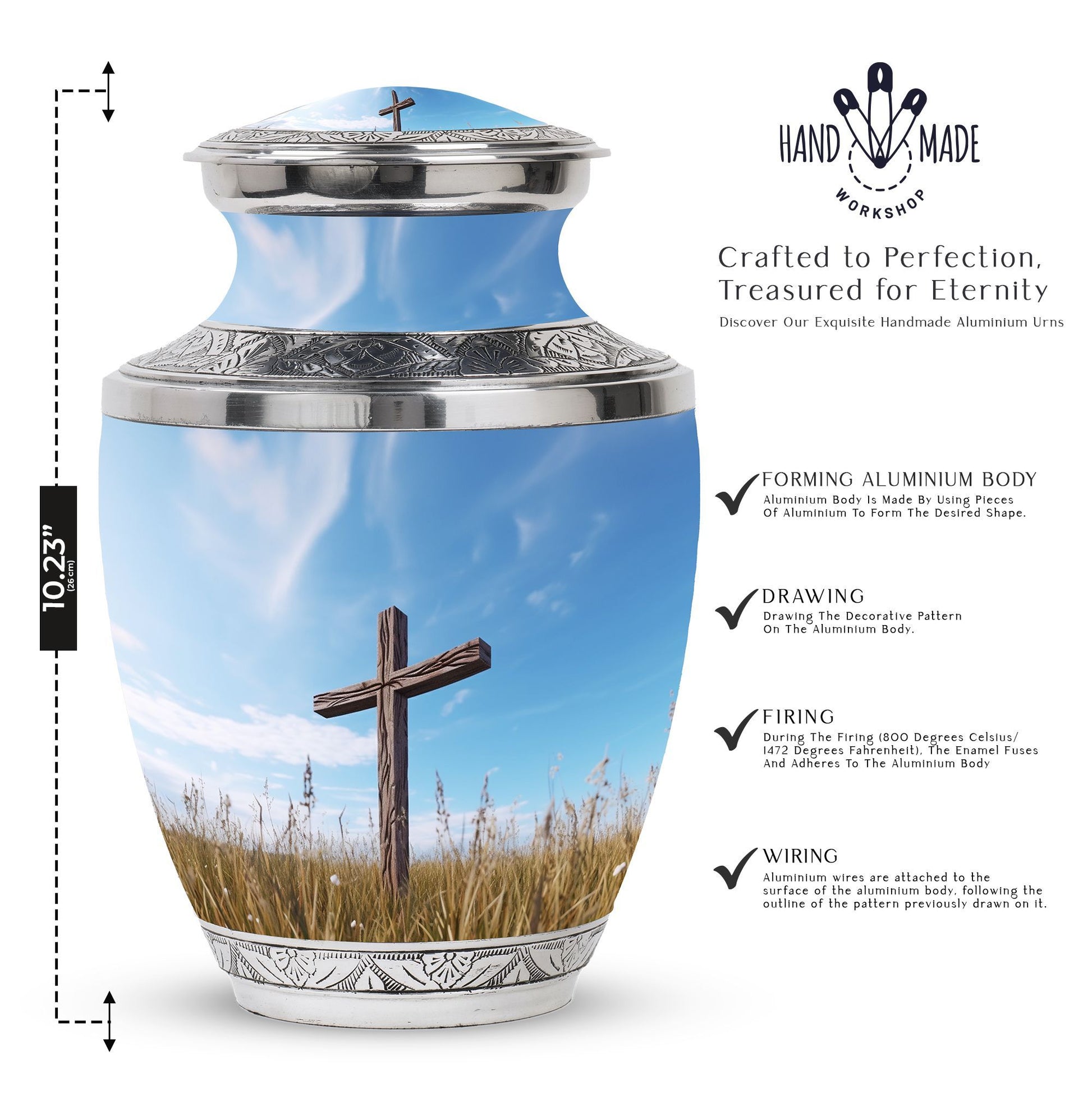 Classic 3-inch Jesus Christ Cross cremation urn.