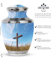 Classic 3-inch Jesus Christ Cross cremation urn.