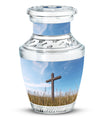 Classic 3-inch Jesus Christ Cross cremation urn.