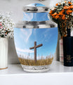 Classic 3-inch Jesus Christ Cross cremation urn.