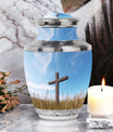 Classic 3-inch Jesus Christ Cross cremation urn.