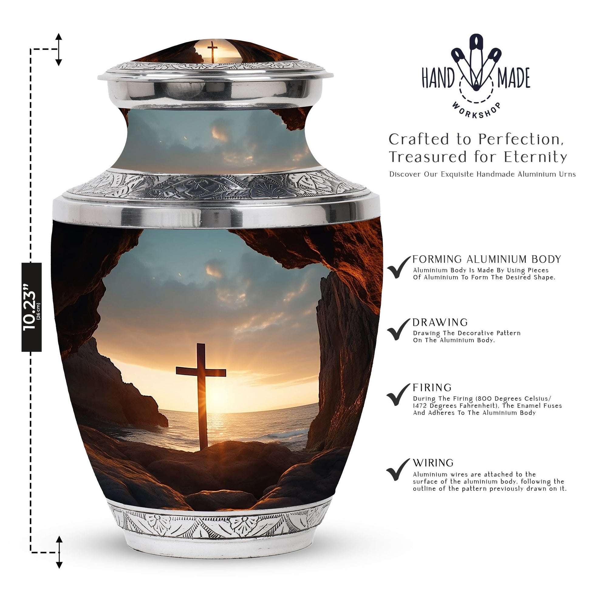 Large Ocean Jesus Cross Urn for Human Ashes.