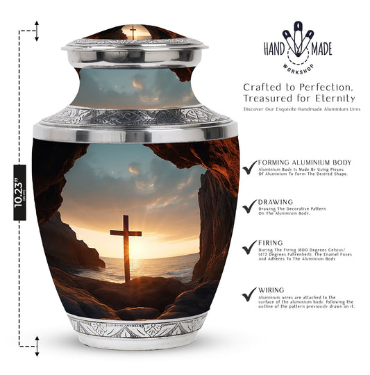 Large Ocean Jesus Cross Urn for Human Ashes.