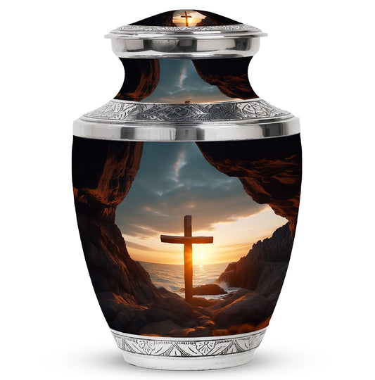 Classic 10-inch Ocean Jesus Cross Cremation Urn.