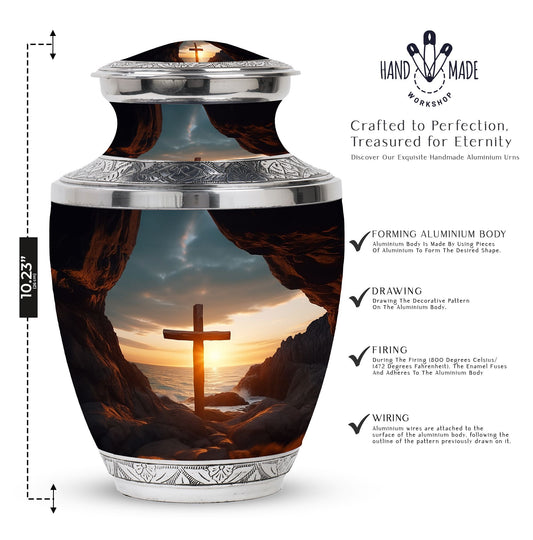 Classic 10-inch Ocean Jesus Cross Cremation Urn.