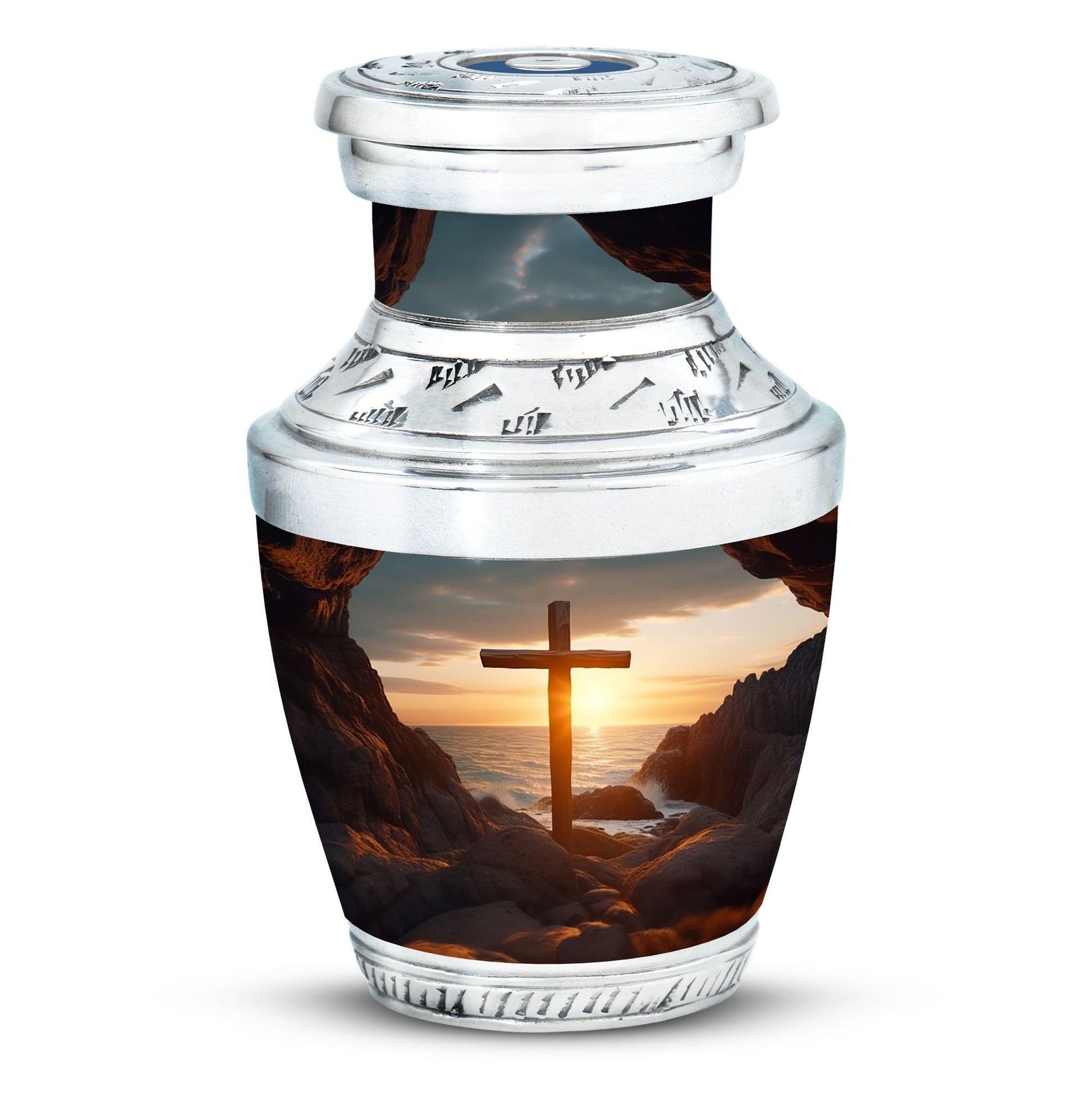 Classic 10-inch Ocean Jesus Cross Cremation Urn.