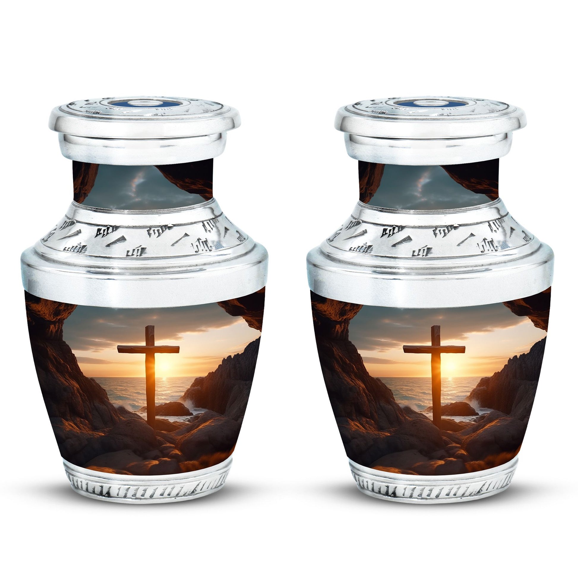 Classic 10-inch Ocean Jesus Cross Cremation Urn.