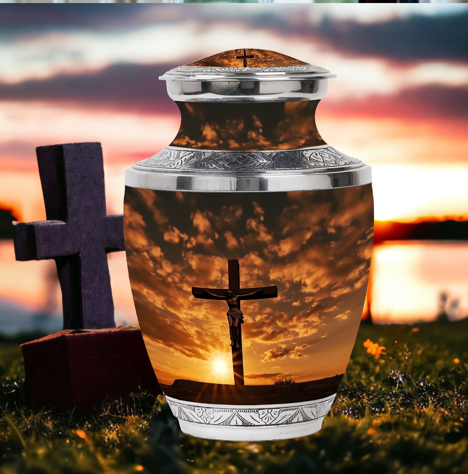 3-inch Jesus Christ cross cremation urn in classic design