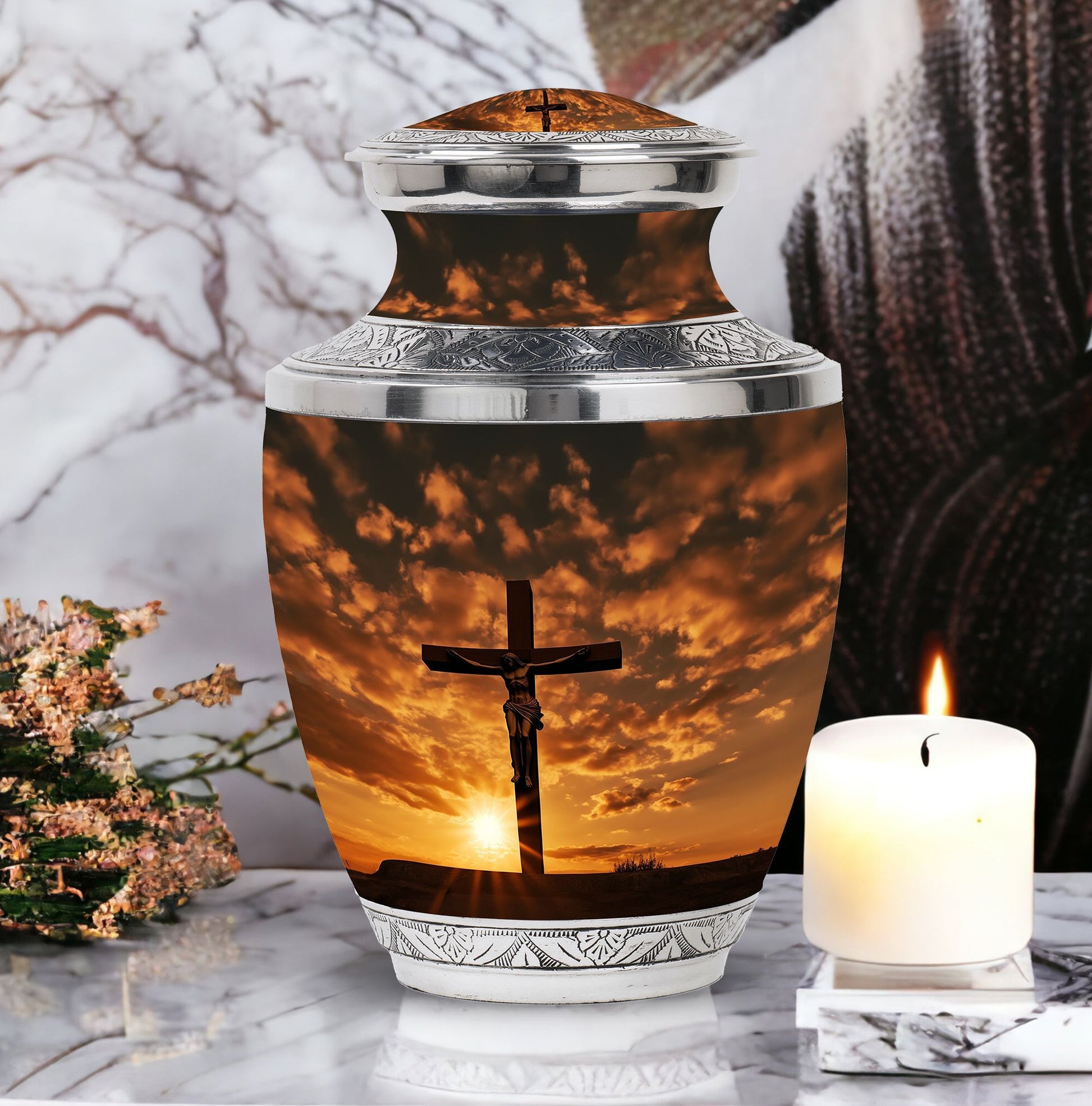 3-inch Jesus Christ cross cremation urn in classic design