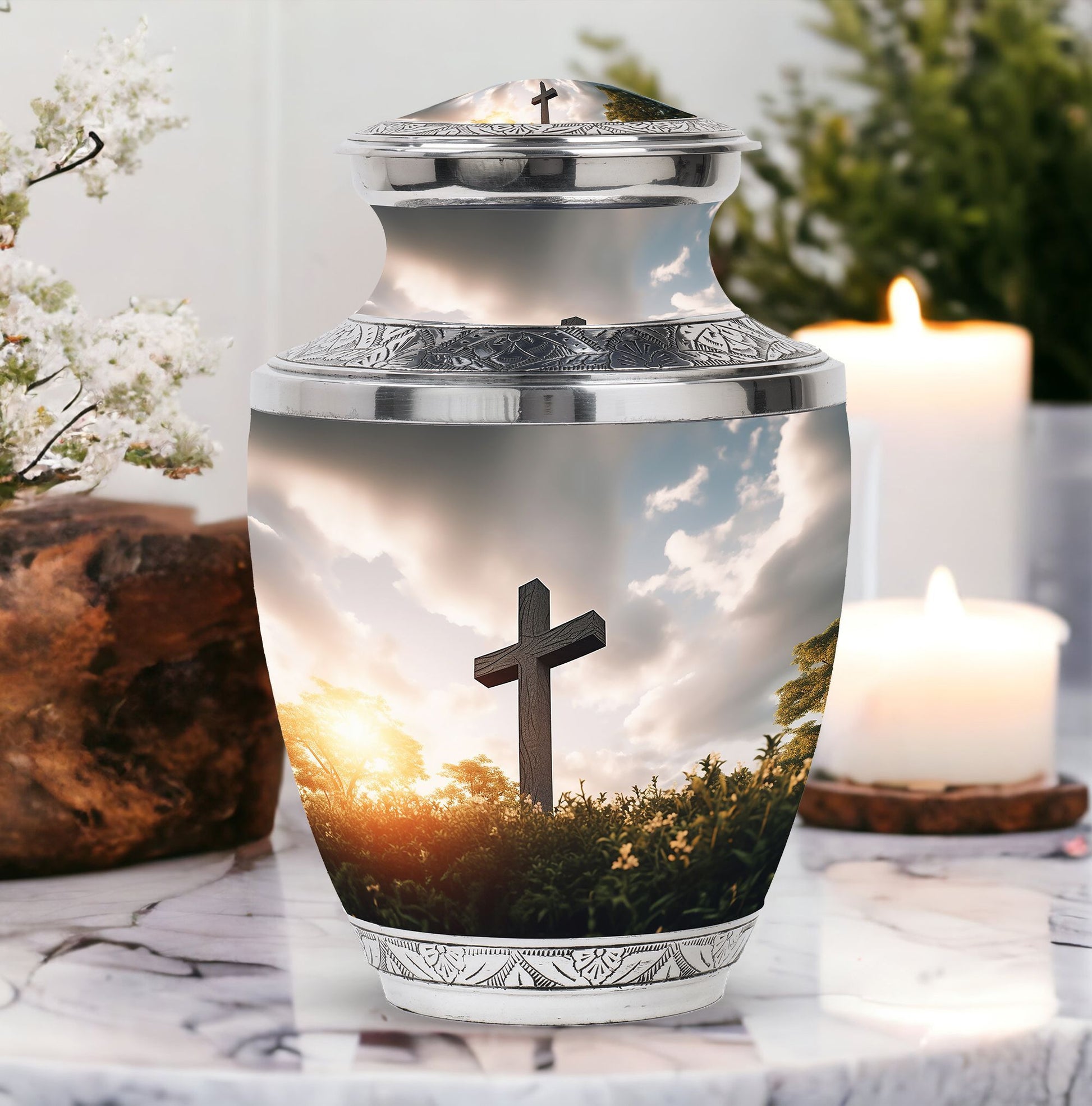 Classic 3-inch Jesus Christ Cross Cremation Urn.