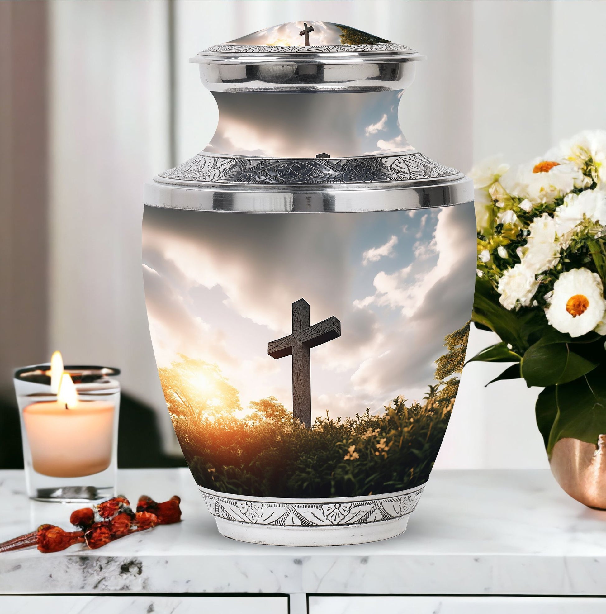 Classic 3-inch Jesus Christ Cross Cremation Urn.