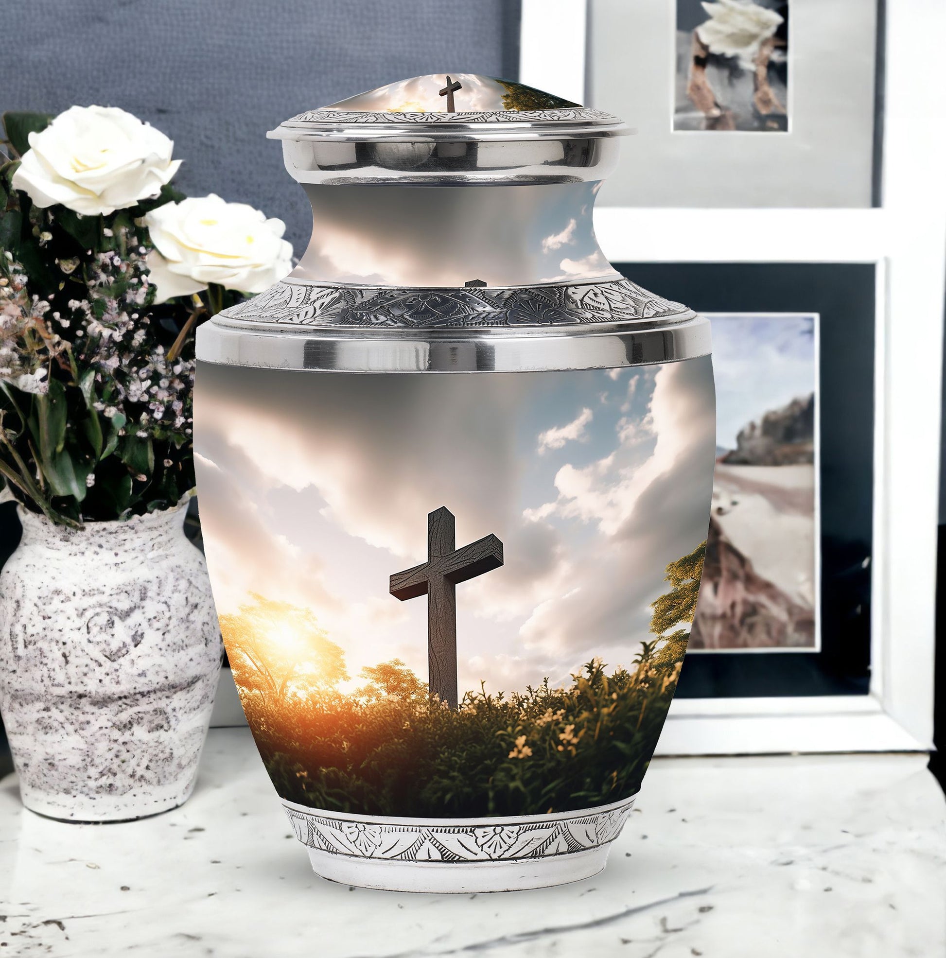 Classic 3-inch Jesus Christ Cross Cremation Urn.