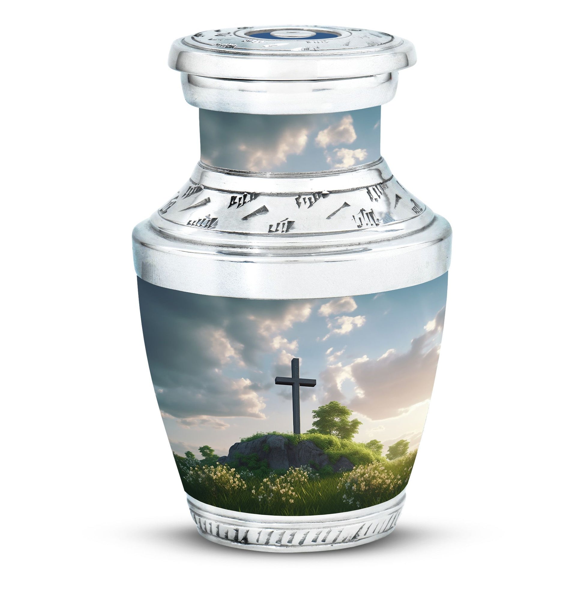 Jesus Christ cross Memorial Urn made of aluminium.