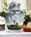 Jesus Christ cross Memorial Urn made of aluminium.