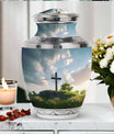 Jesus Christ cross Memorial Urn made of aluminium.