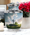 Jesus Christ cross Memorial Urn made of aluminium.