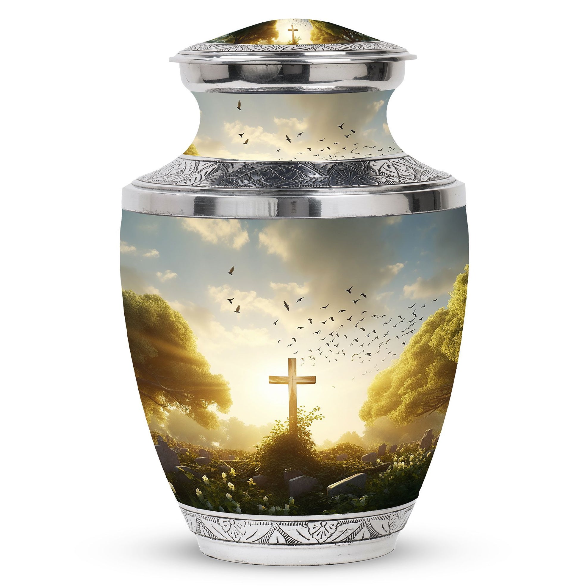 Classic Aluminium Holy Cross Urn for Human Ashes.