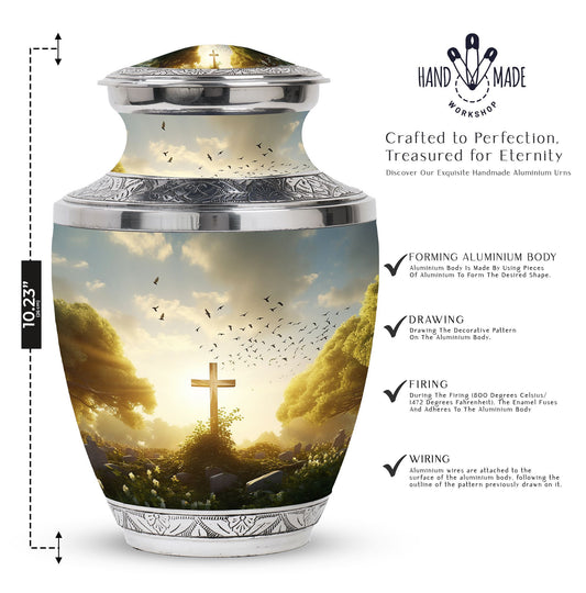 Classic Aluminium Holy Cross Urn for Human Ashes.