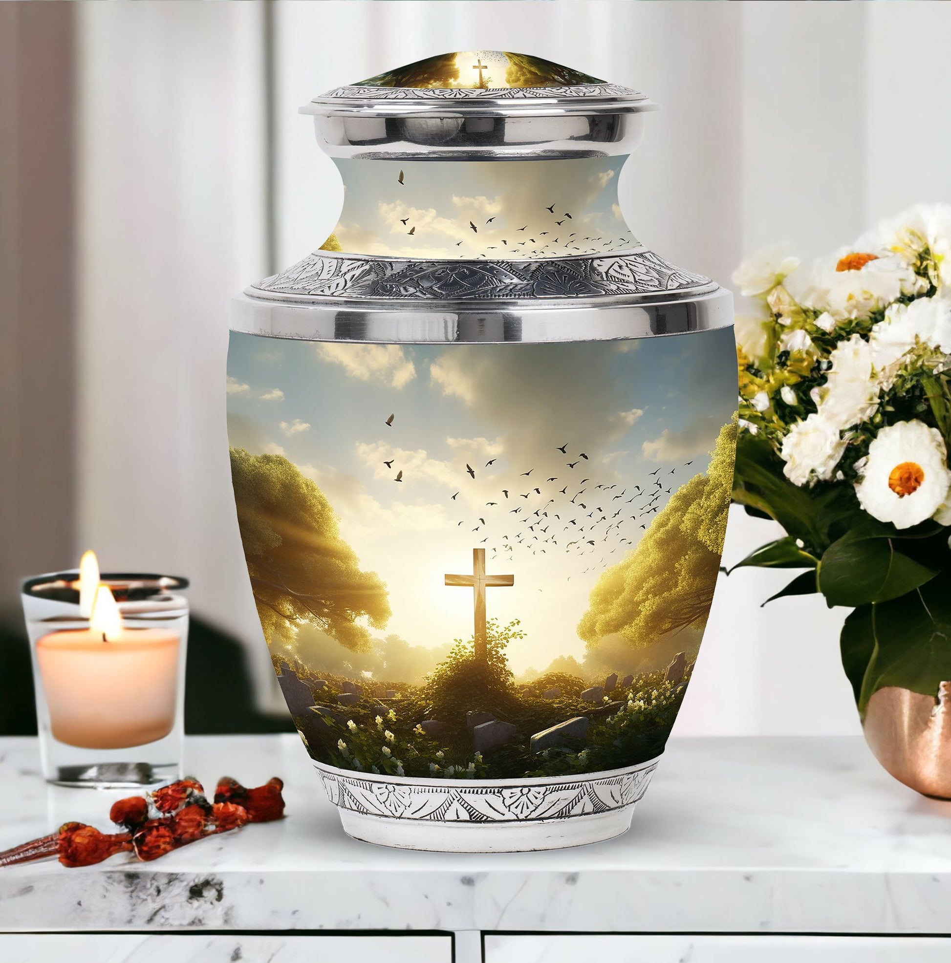 Classic Aluminium Holy Cross Urn for Human Ashes.