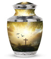 Classic Urn for Ashes, Jesus Christ Cross Design.