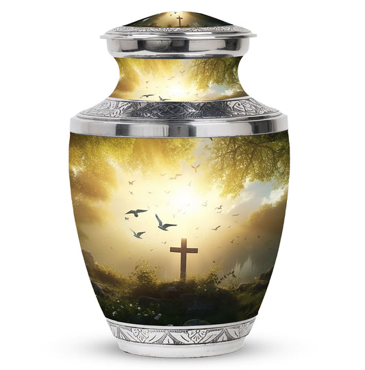 Classic Urn for Ashes, Jesus Christ Cross Design.