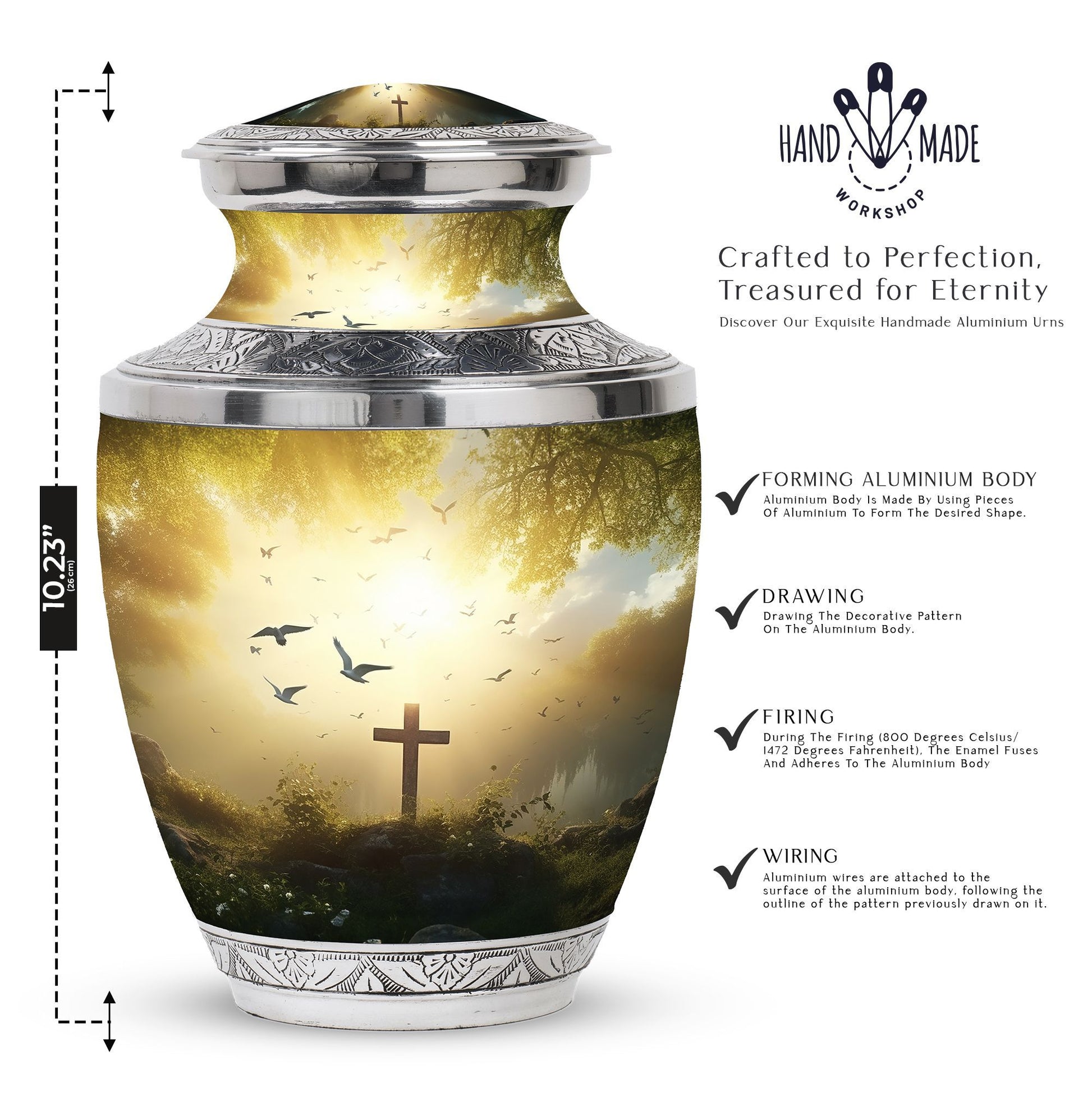 Classic Urn for Ashes, Jesus Christ Cross Design.