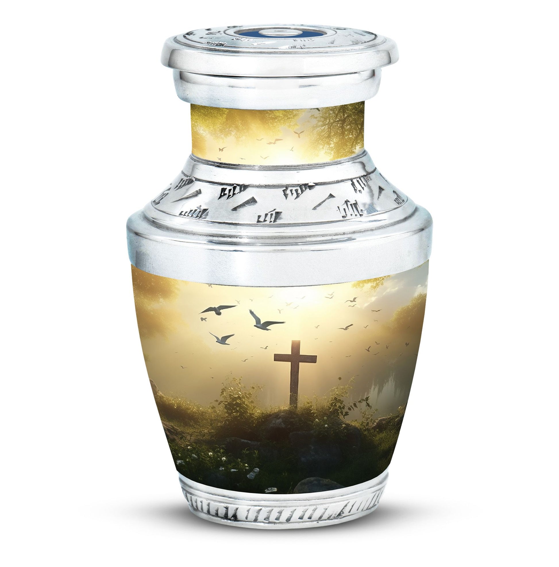 Classic Urn for Ashes, Jesus Christ Cross Design.