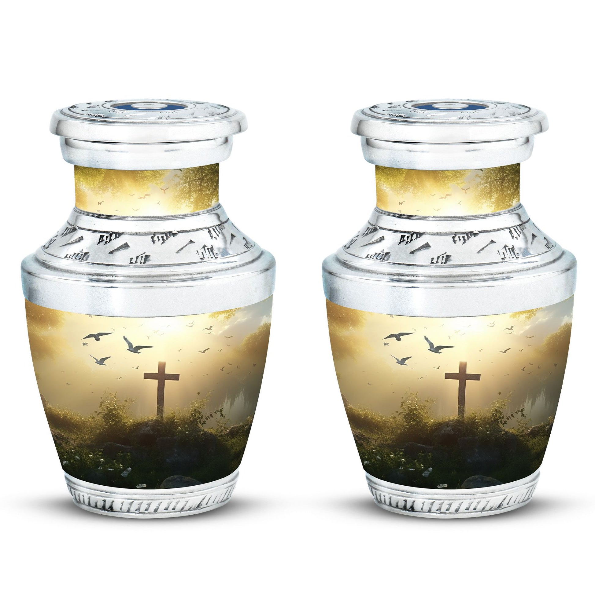 Classic Urn for Ashes, Jesus Christ Cross Design.