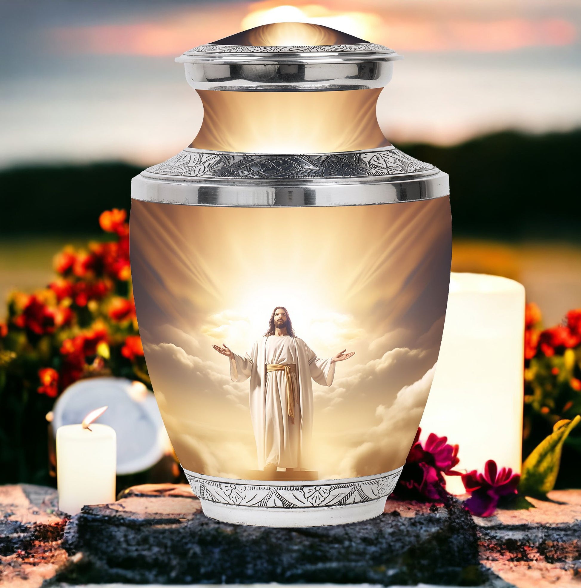 Jesus Christ cross urn in classic design for human Ashes.