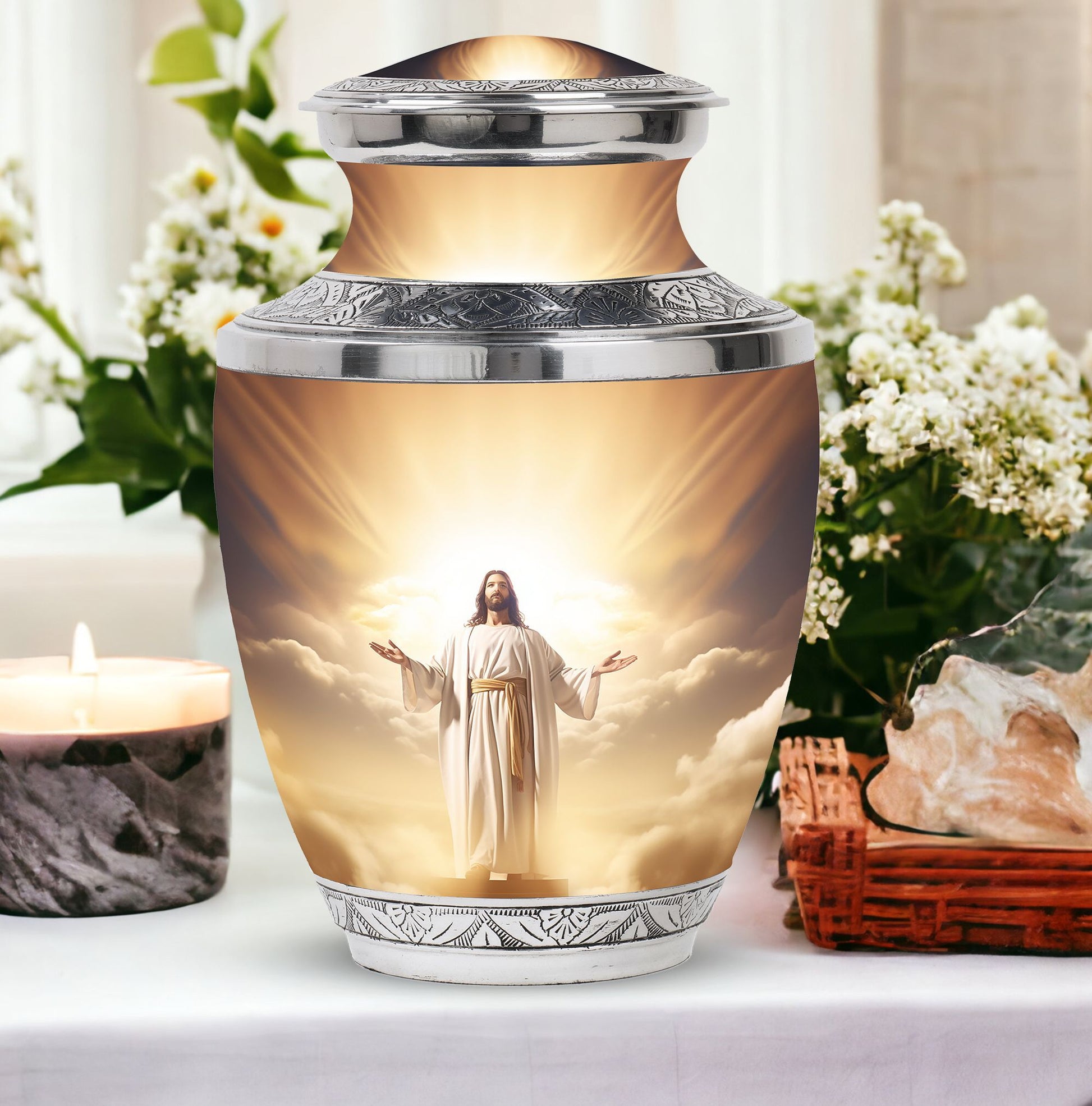 Jesus Christ cross urn in classic design for human Ashes.