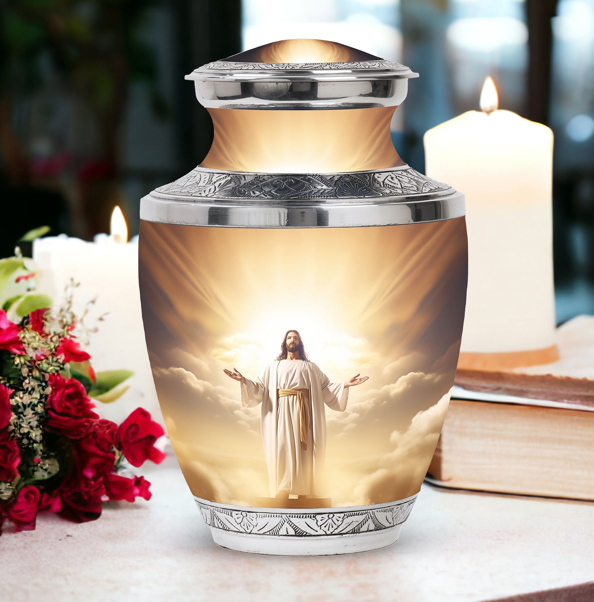 Jesus Christ cross urn in classic design for human Ashes.